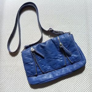 Linea Pelle Italian Leather Crossbody Bag Purse with Double Zippers Cobolt Blue